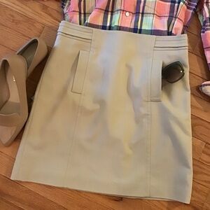 NEW ANN TAYLOR A LINE SKIRT GORGEOUS FABRIC, FAUX BELT, TAB HIP POCKETS, LINED